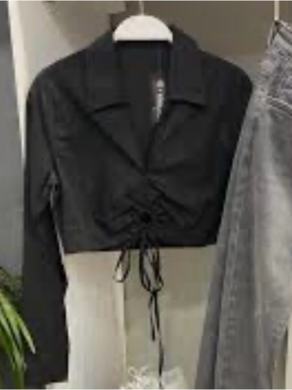 NWT Glassons Black Cropped V-Neck Long Sleeve Linen Top Size 6